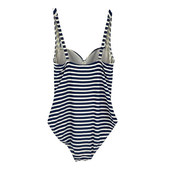 Nip Tuck Shirred Nautical Navy White and Silver Stripe One Piece US Size 12 - Picture 4 of 12